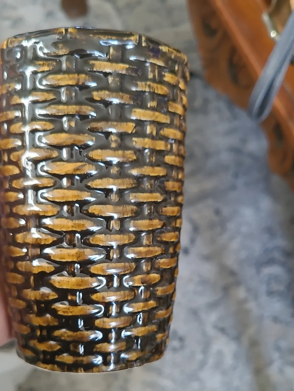 Handcrafted Brown Textured Ceramic Basket Weaved Vase